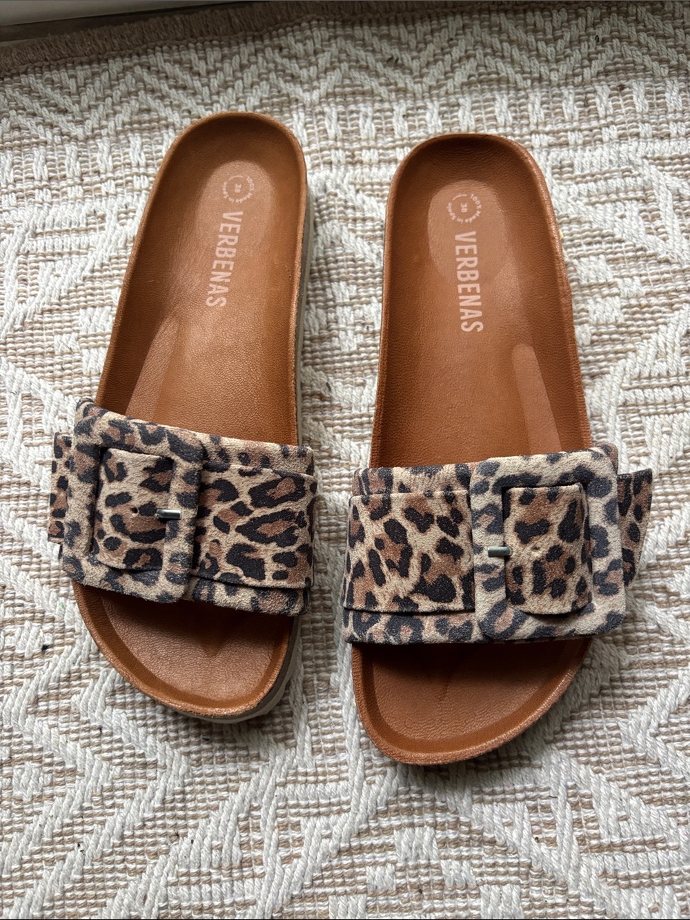 Verbenas Leopard Print Slide Sandals - Brown